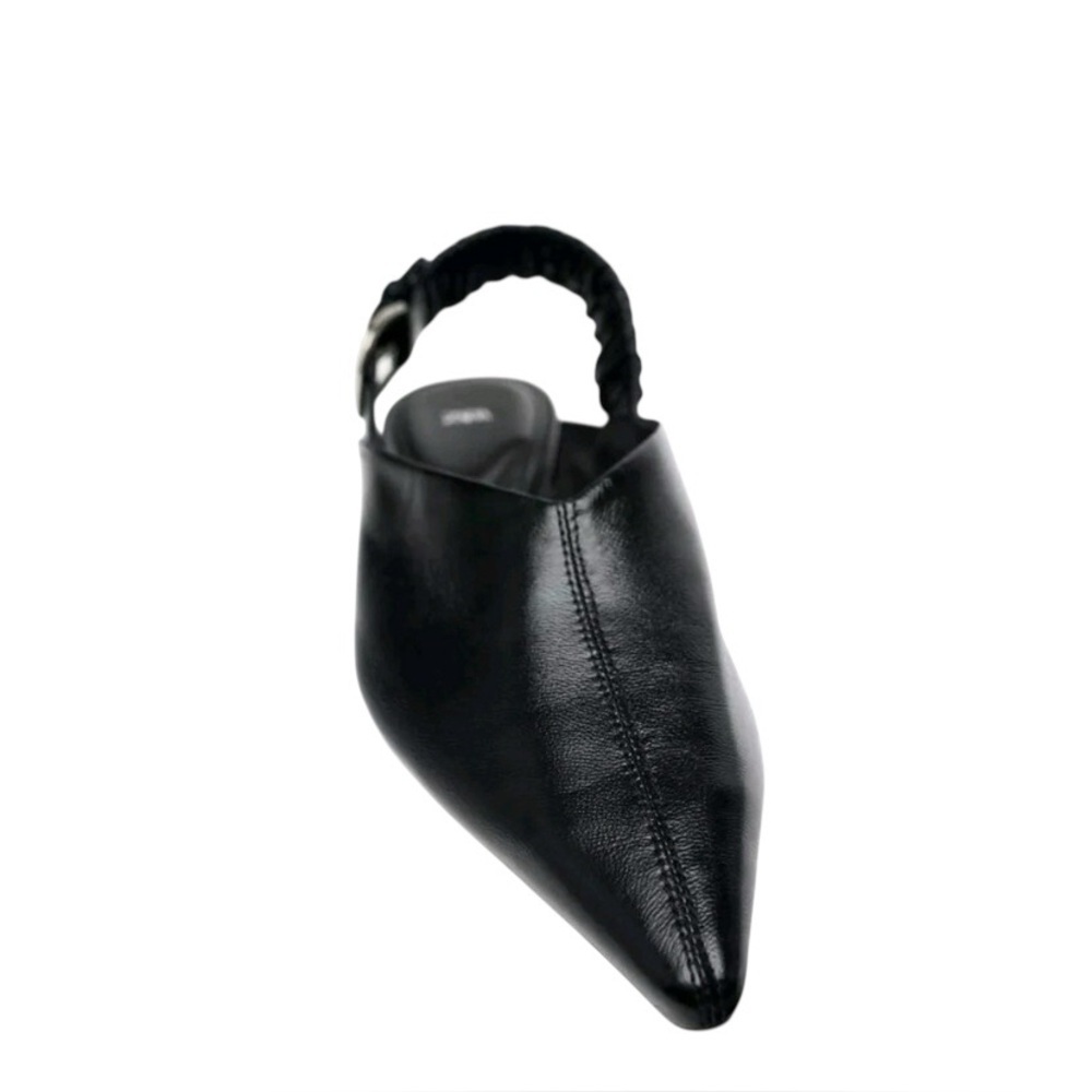 New Zara Pointed Toe Slingback Leather Flat Mules In Black - Size 7.5 UK 38 - Picture 5 of 14